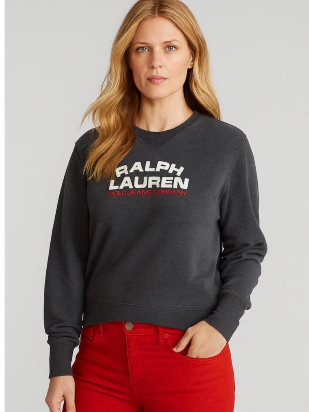 Ralph Lauren from the Polo Jeans Company line crew neck size large black grey